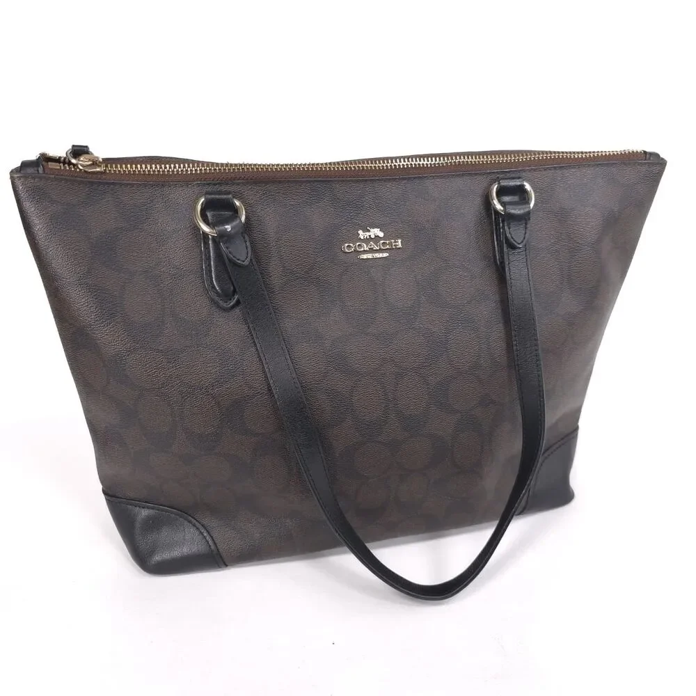 COACH Signature Zip Tote Brown Black Shoulder Bag A1822-F29208‎